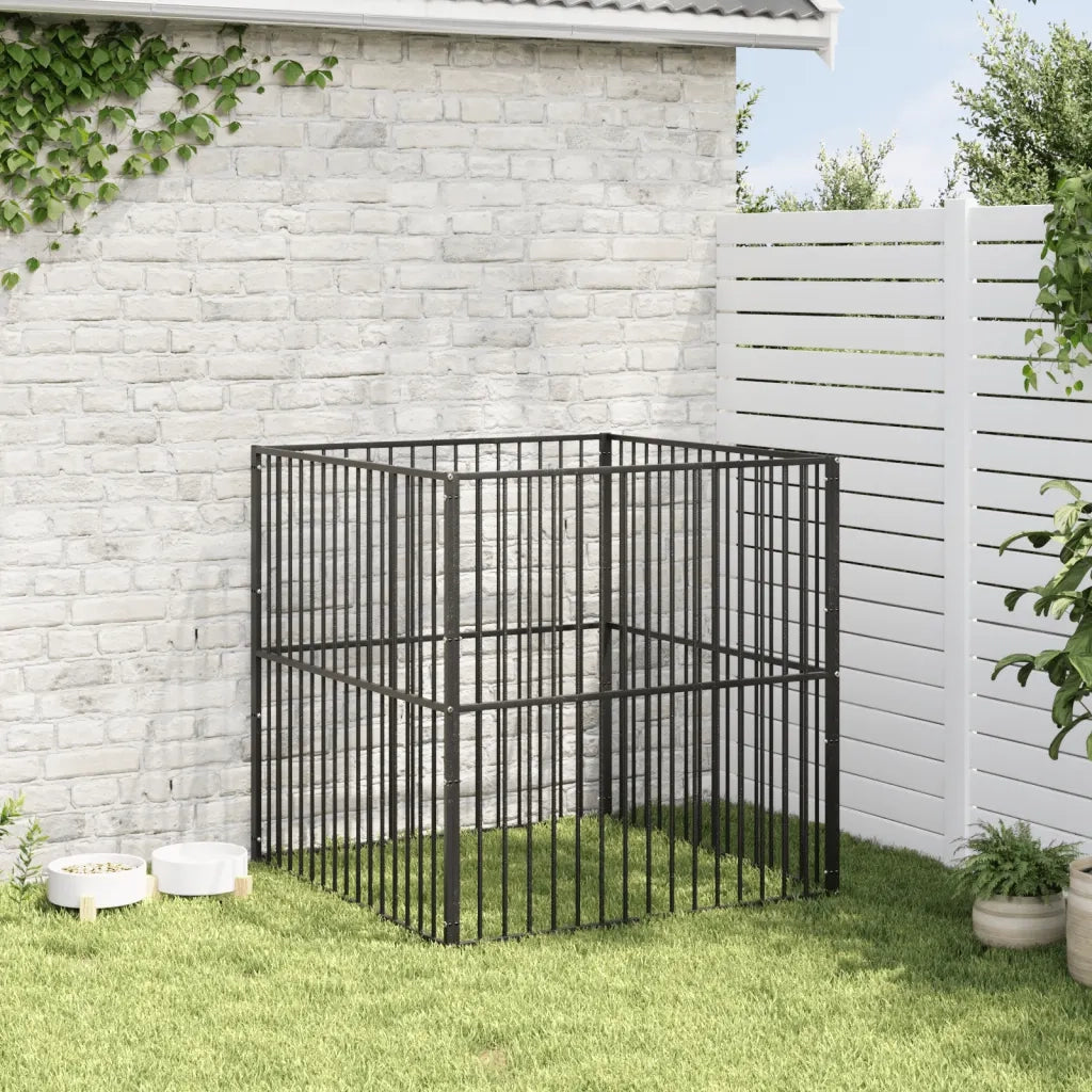 Box per Cani 4 Pannelli Nero Acciaio Zincato CFW6437351