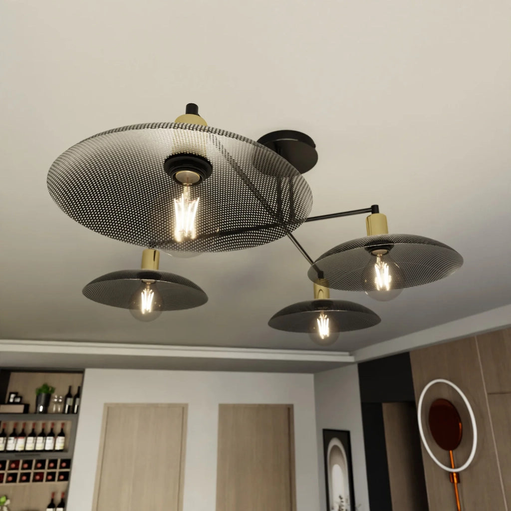 Lampadario Minimal Enki Acciaio Nero 4 Luci E27 Ip20