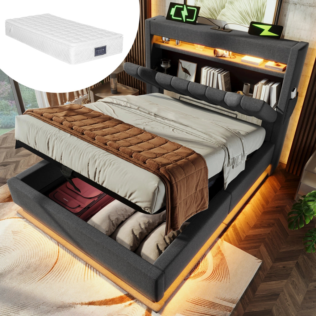 LETTO Imbottito 90x200 cm Grigio in Lino con materasso incluso