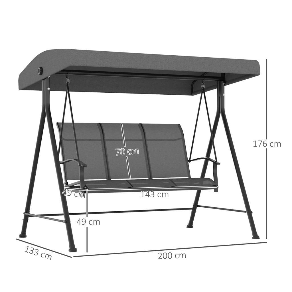 Dondolo da Giardino 3 Posti con Tettuccio ¨C zephmum ¨C Grigio Scuro 200x133x176 cm