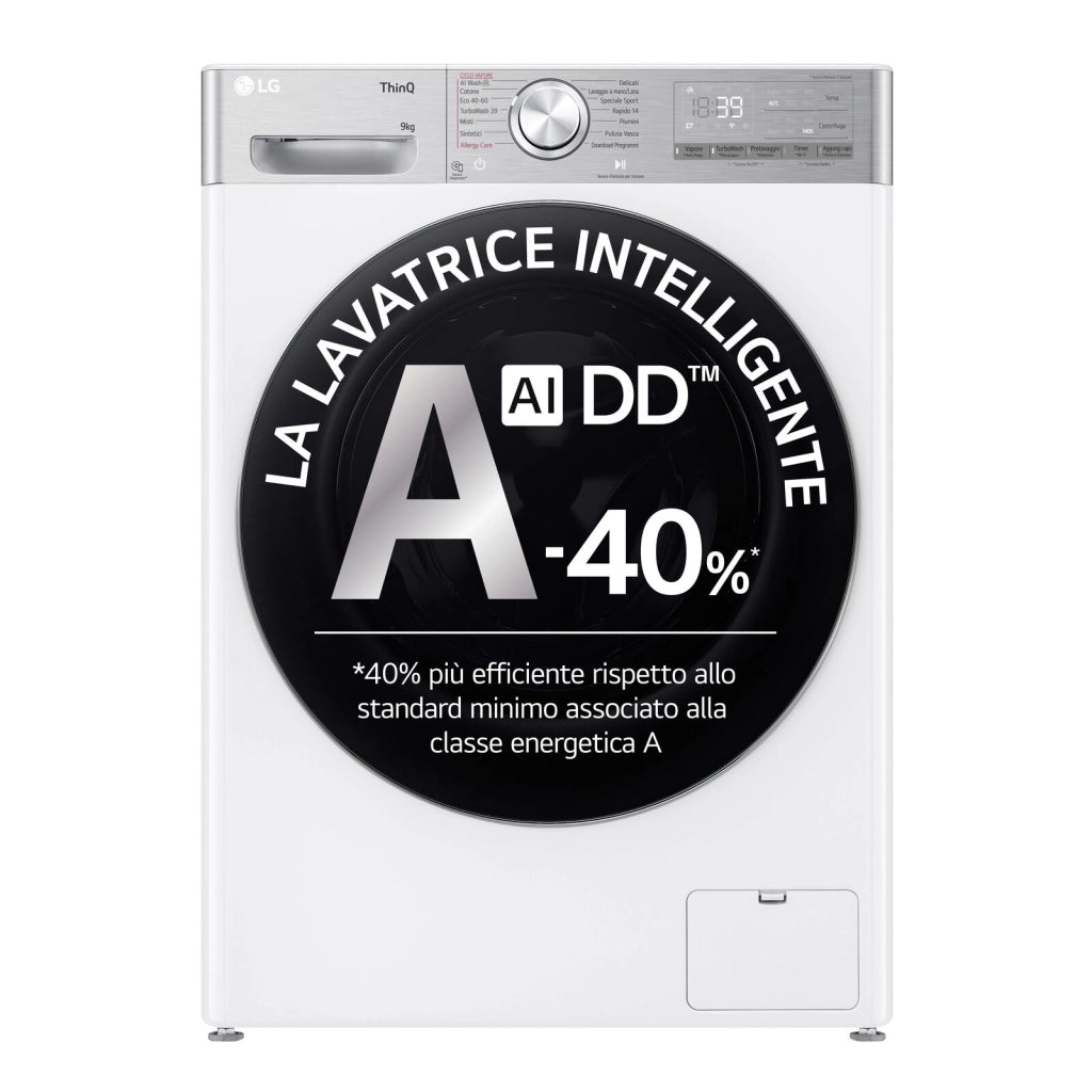 LG F4R9009TPWC Lavatrice 9kg Classe A -40% AI DD con Vapore