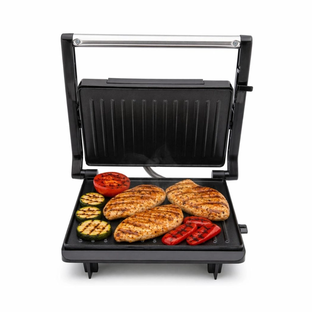 Piastra grill elettrica per panini e sandwich, 2 fette, rivestimento antiaderente 750W, cerniera galleggiante regolabile - SOGO