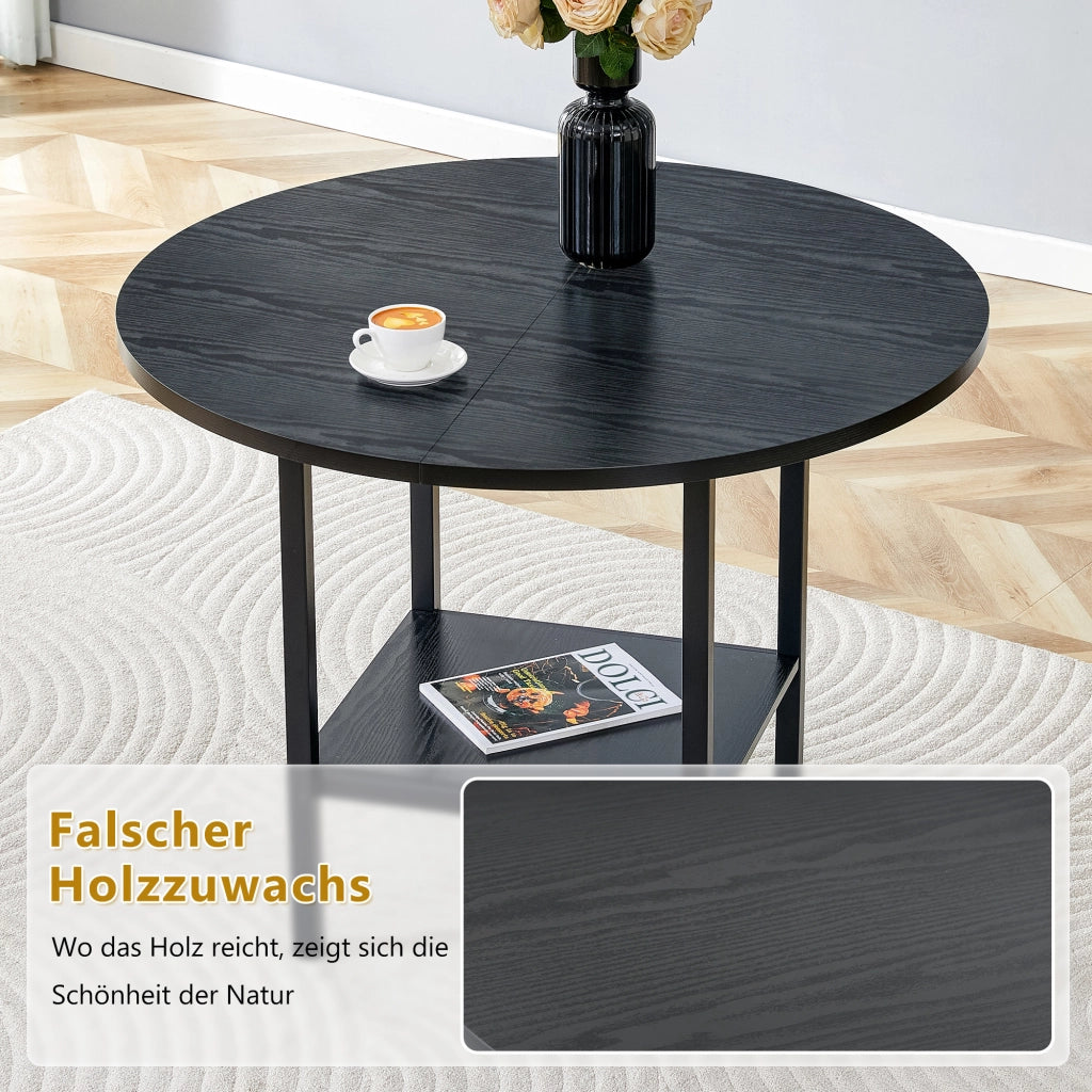 Tavolo da pranzo rotondo con ripiano contenitore in MDF e metallo nero per cucina e sala da pranzo 100 × 100 × 77 cm