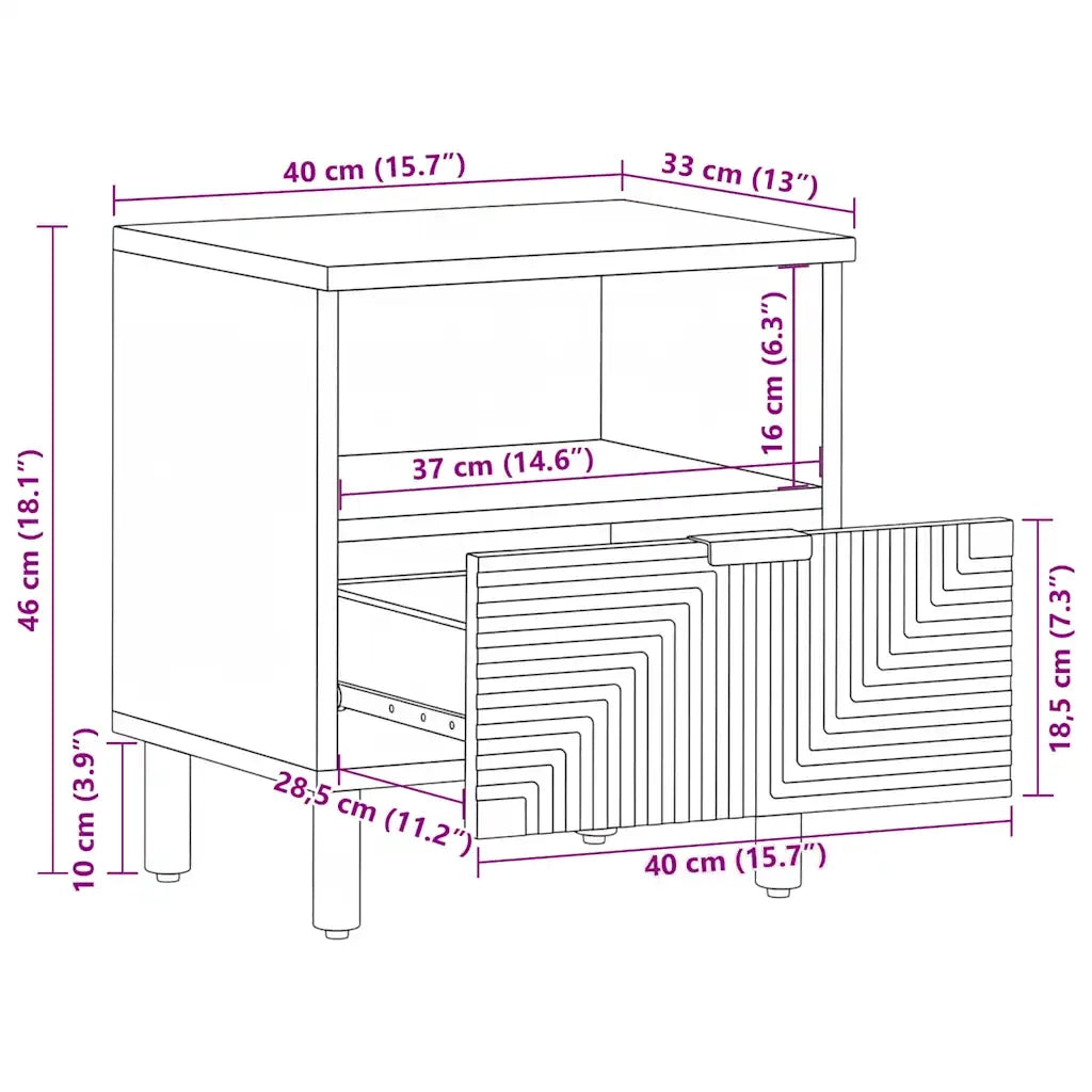 Comodino 40x33x46 cm in Legno Massello di Acacia 4017762