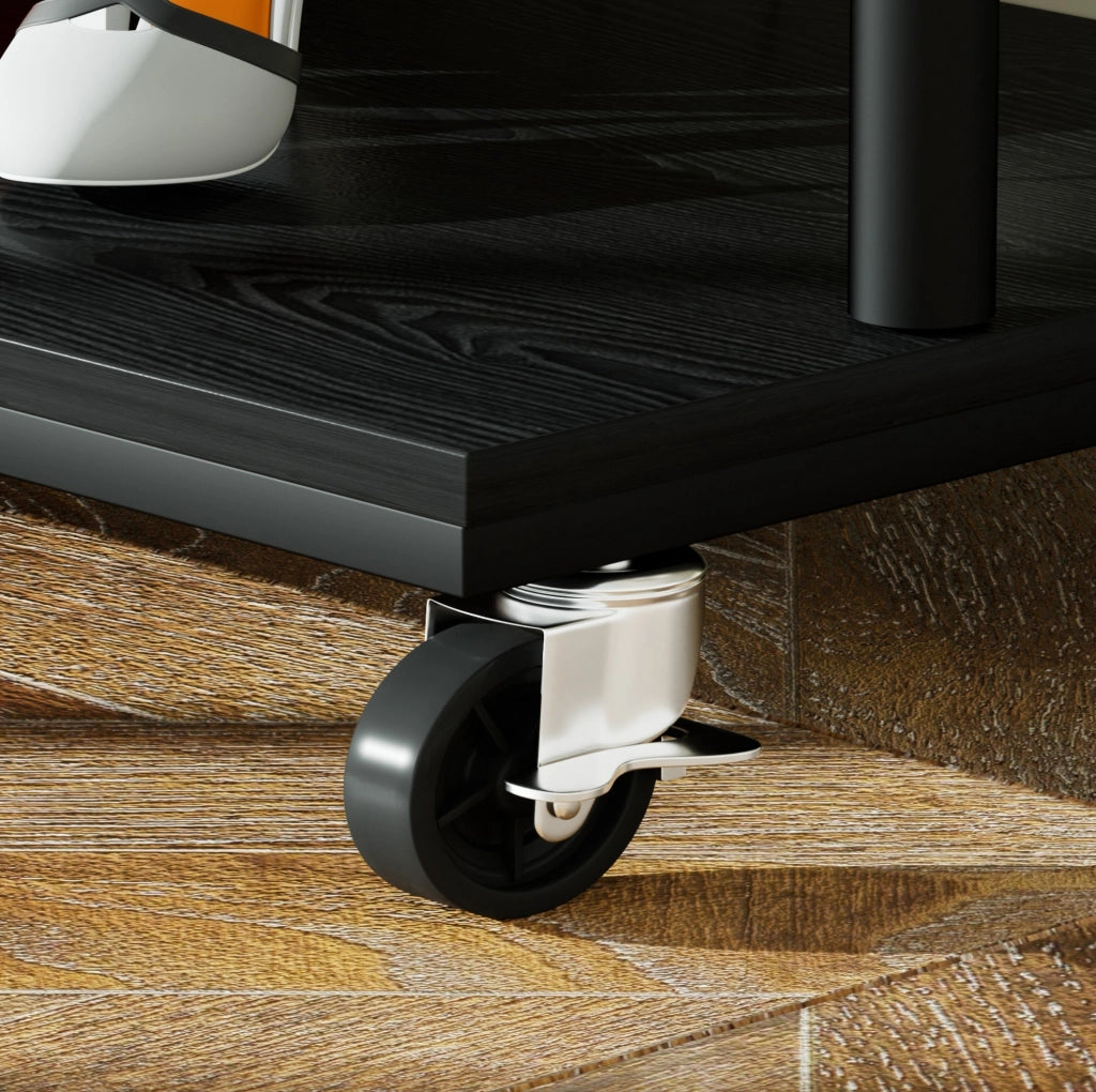 Appendiabiti multifunzione 3 in 1 con specchio; ruote e ripiano inferiore; 70x40x170 cm; nero