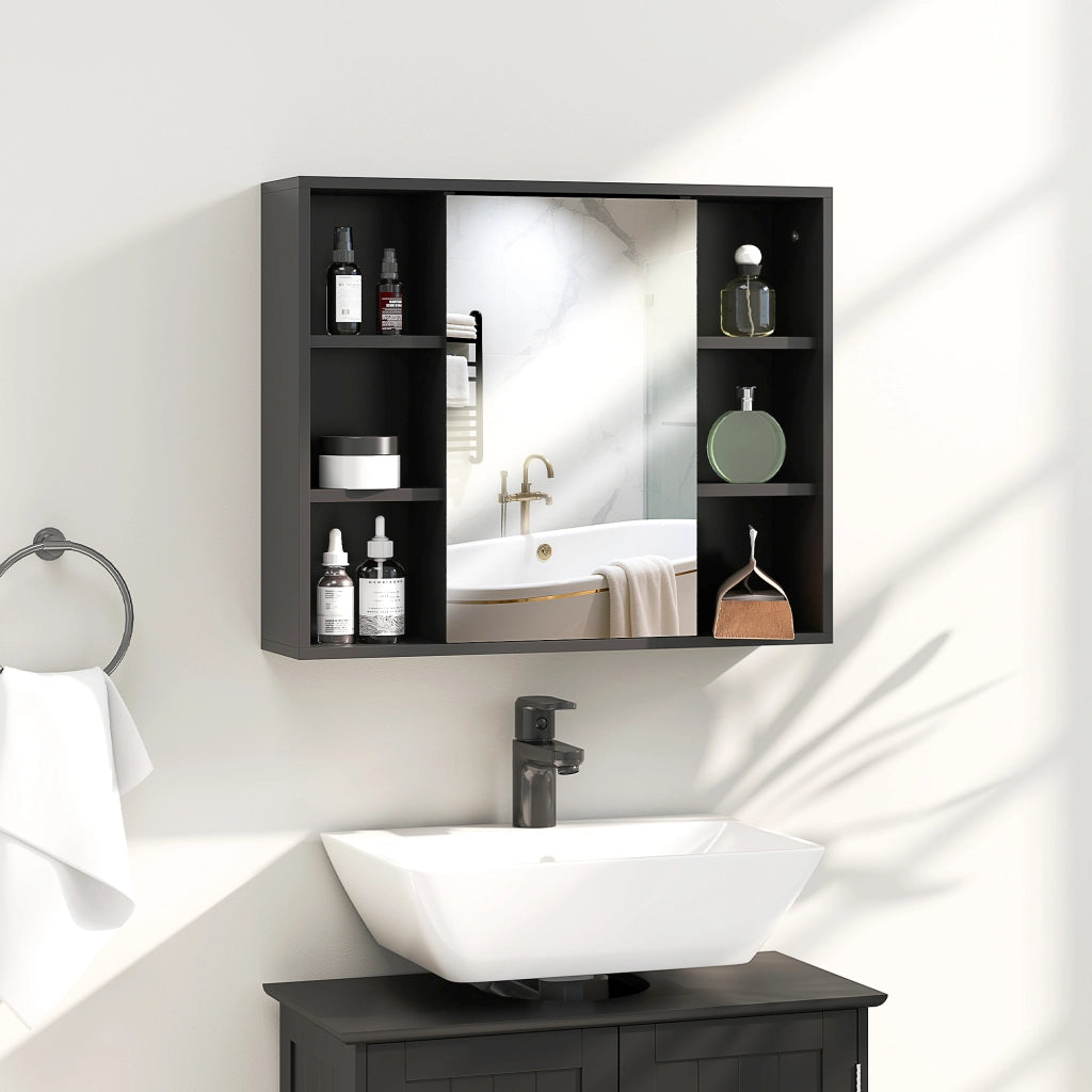 Mobile Bagno con Specchio e Ante ¨C zephmum ¨C Nero 60x14.5x49.4 cm
