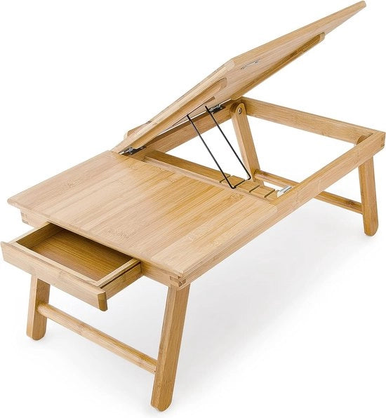 Tavolo da letto in bambù regolabile - Tavolo da laptop con cassetto - Tavolo da lavoro per letto - 24 x 55 x 33 cm