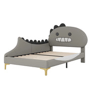 Letto bambino 90×200 cm con testiera a dinosauro e rete a doghe; senza materasso; PU e MDF; grigio