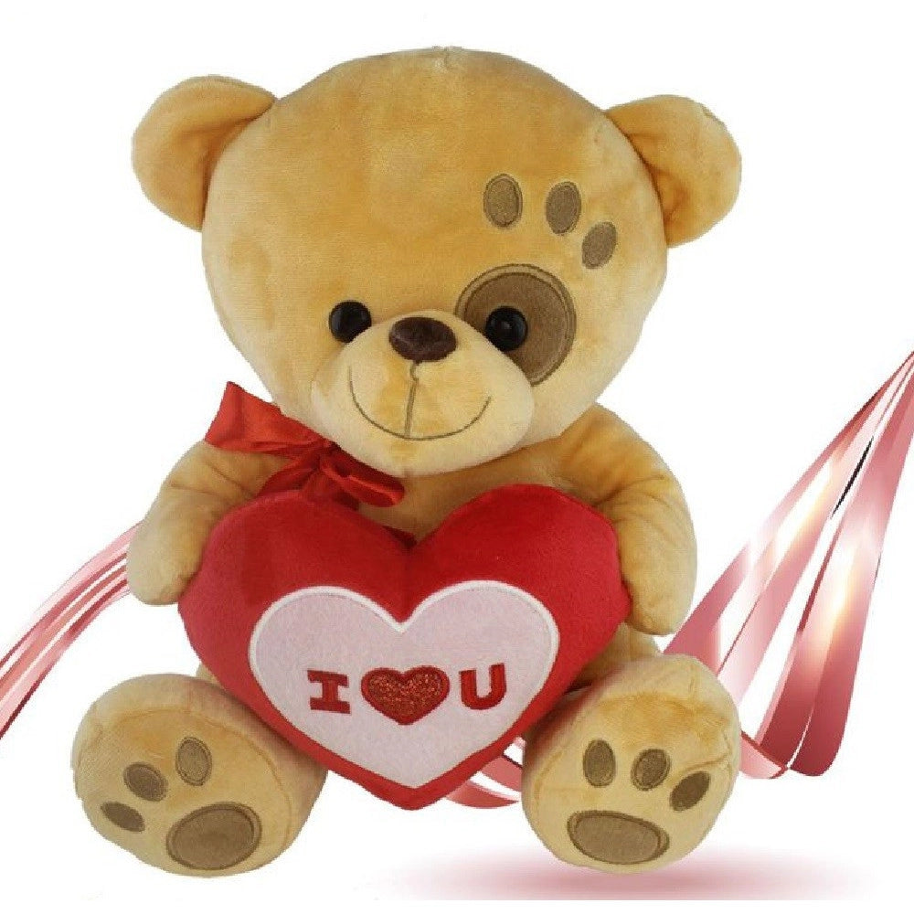 Trade Shop - Peluche Orso Con Cuore Fiocco Rosso Impronta Su Occhio 30cm San Valentino 93772 -