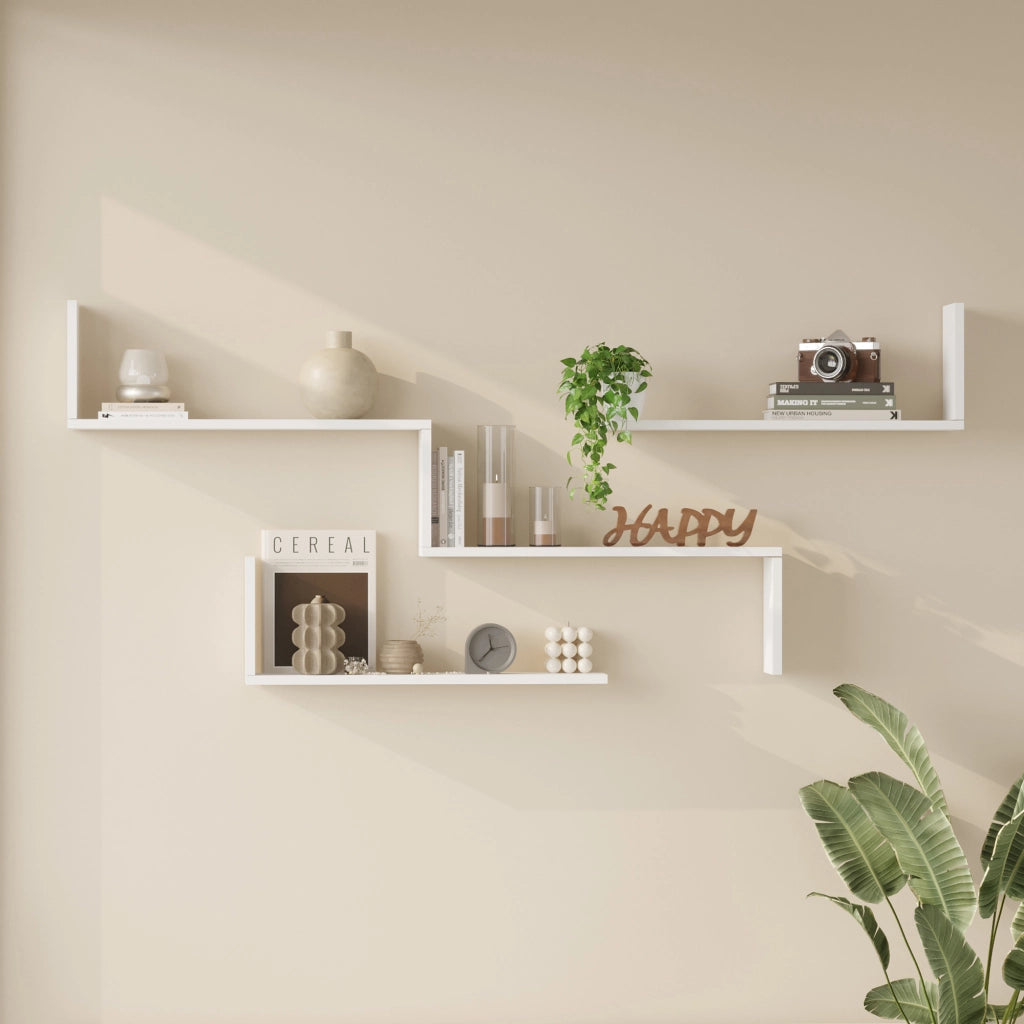 Set di 3 Mensole a Parete Vepinshul Scaffale a Gradini e 2 Ripiani da Muro - Bianco [en.casa]