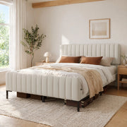 Letto matrimoniale imbottito 140x200 cm in lino grigio-beige con testiera regolabile