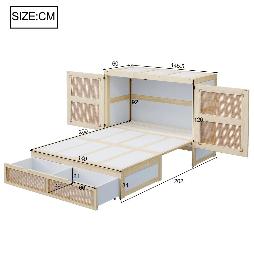 Letto a Scomparsa Verticale con Doghe e Cassetti ¨C MINIMAL ¨C Legno, 140x200