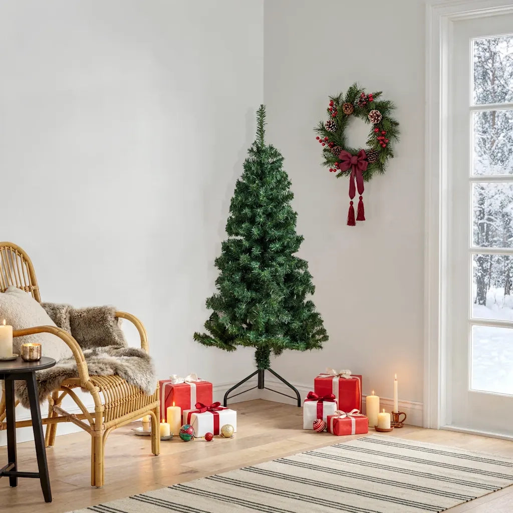 Albero di Natale Artificiale ad Angolo con Supporto Verde 120 cm PVC 329162