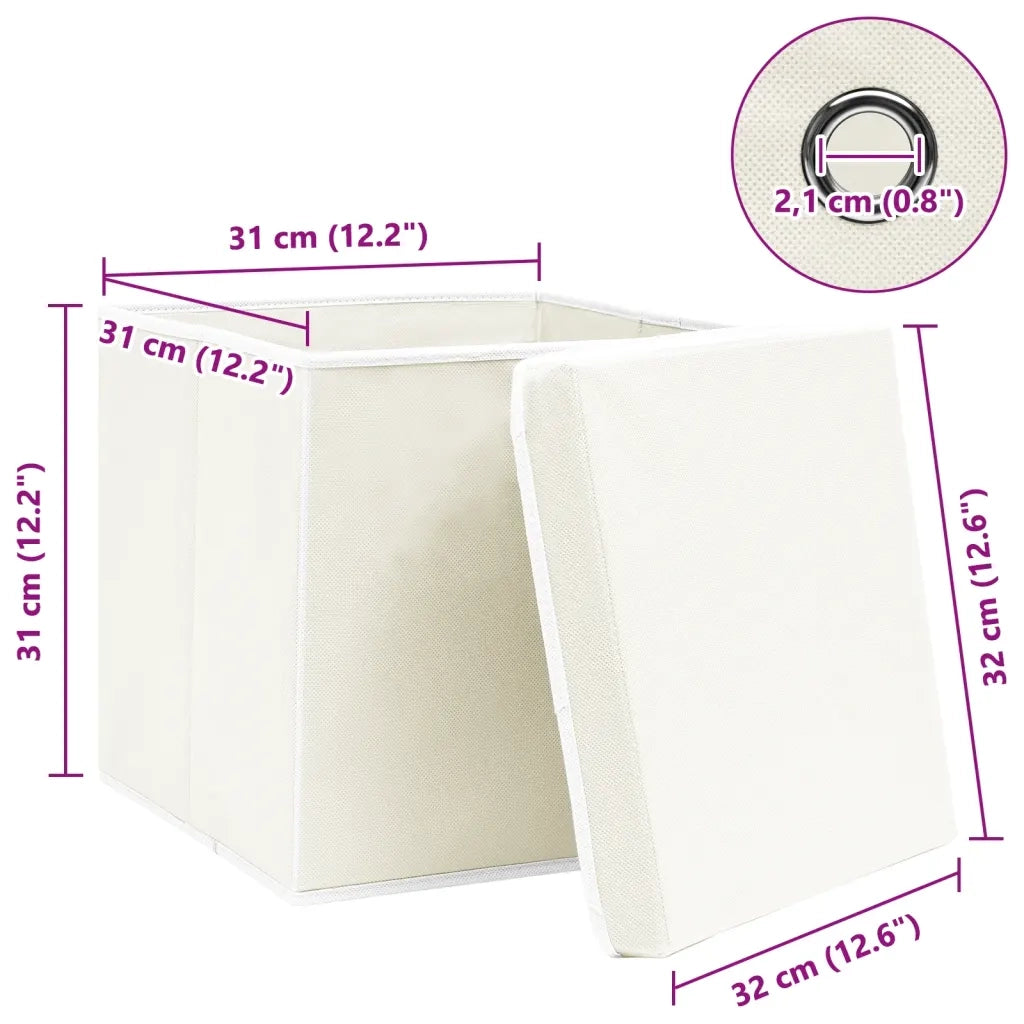 Scatole Portaoggetti con Coperchi 4pz Bianco 32x32x32cm Tessuto 288350