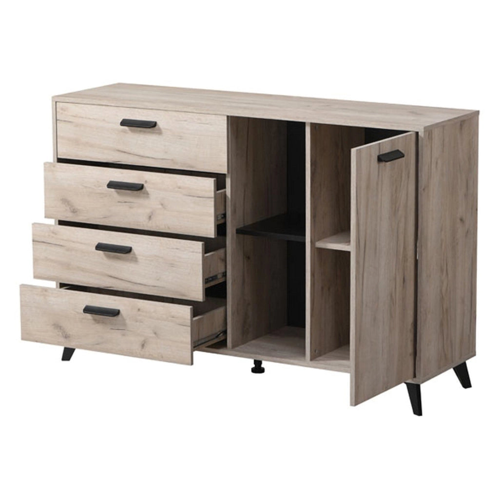 Madia Issogne, Credenza 4 Cassetti, 137.5x40x90.5h cm Marrone Rovere Grigio