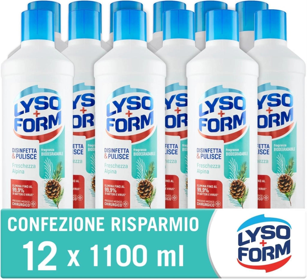 LYSOFORM PAVIMENTI FRESCHEZZA ALPINA SET 12 PZ X 1.1 LT DISINFETTA E PULISCE