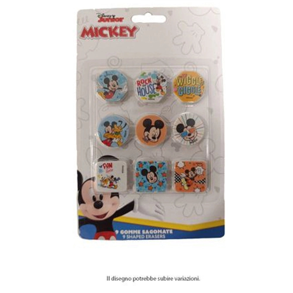 Trade Shop - Kit Gomme Per Cancellare 9pz Sagomate Tema Topolino Cancelleria Per Bambini Scuola 955319 -