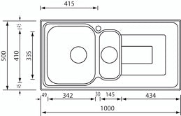 Lavello COMO  100X50 2 vasche sinistre+ gocciolatoio ACCIAIO INOX 010145.S1.01.2018
