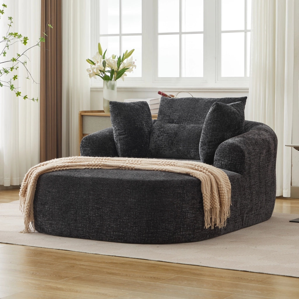Divano chaise longue imbottito in velluto a coste con cuscino, letto estraibile per salotto, nero, senza montaggio