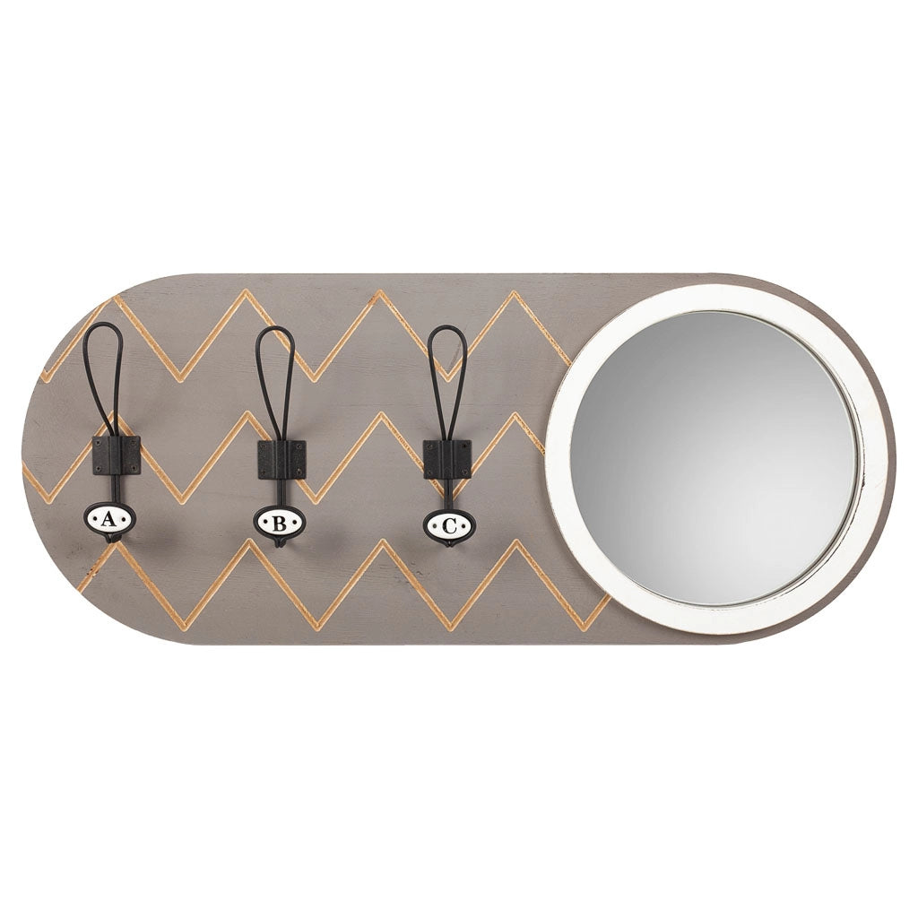 Appendiabiti con specchio in legno e metallo grigio 60x5x30h
