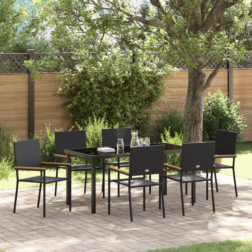 Set Pranzo Giardino in 7 Pezzi Nero in Polyrattan