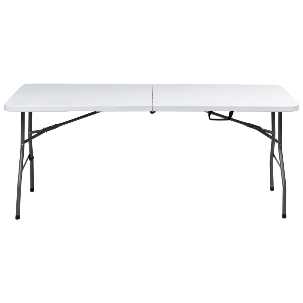 Tavolo da pranzo da giardino in materiale sintetico bianco 180 x 74 cm 6 posti a sedere rettangolare pieghevole gambe in metallo Minimalista