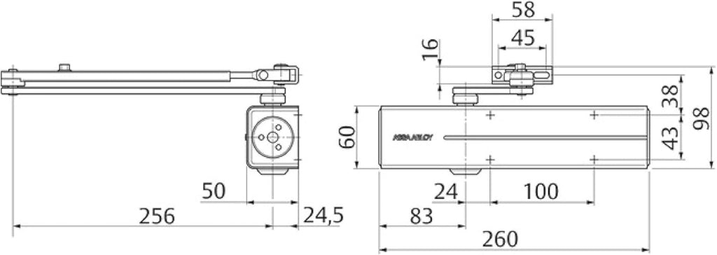 Tesa Assa Abloy DC300-DEV1 - Chiudiporta a braccio articolato DC300, argento