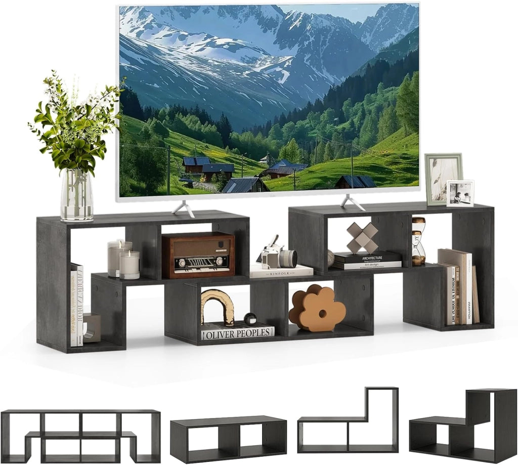 Mobile TV Soggiorno in Legno, Mobile Porta TV Liberamente Combinabile, per TV fino a 65”, Mobiletto TV Multifunzione con 6 Vani Aperti, 134 x 30 x 43 cm (Grigio)