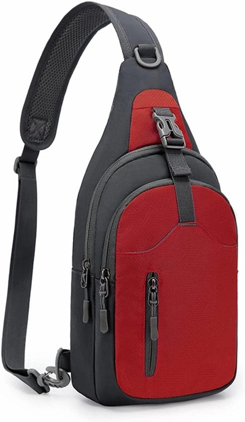 Borsa a tracolla per uomo, borsa pettorale, borsa a tracolla leggera e informale con più compartimenti per uomini e donne che camminano, ciclano, viaggiano e campeggiano (rosso)