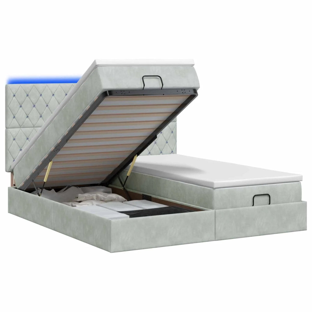 Letto Ottomano con Materasso e LED Grigio Chiaro 160 x 200 cm 3458472