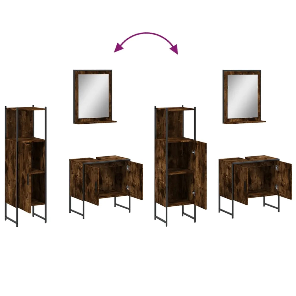 Set Mobili da Bagno | Armadio da bagno 3 pz Rovere Fumo in Legno Multistrato