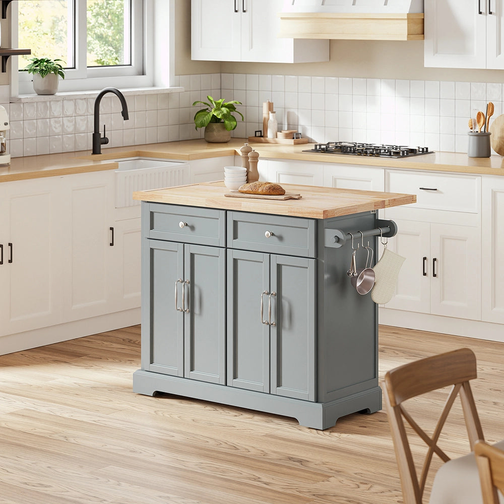 SoBuy | Isola cucina grigia con 4 ruote girevoli | Carrello per cucina con 4 ante e 2 cassetti | Penisola da cucina in MDF verniciato | 107×71×92 cm | Capacità di carico 98 kg | FKW71-III-HG