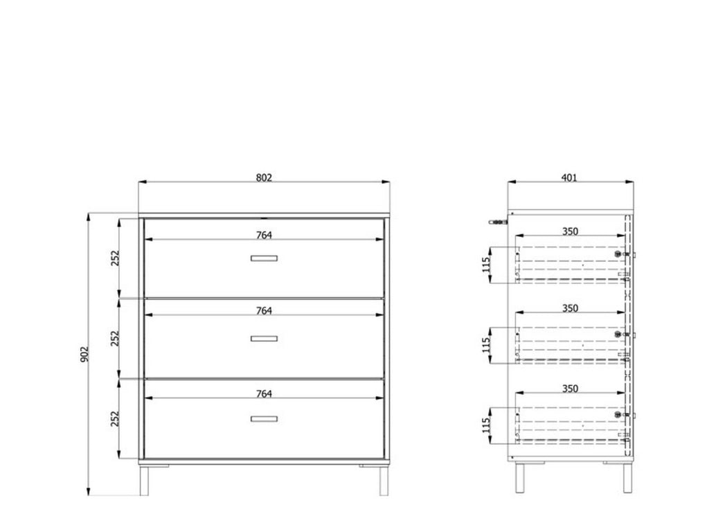 Portio, Cassettiera 3 Cassetti, 80x40x90h cm Bianco