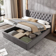 Letto imbottito contenitore in velluto grigio 197x146x99 cm