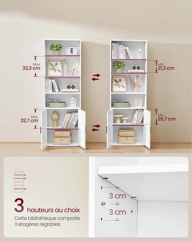 Libreria alta a 6 ripiani con anta mobile contenitore aperto 24 x 60 x 175 cm per soggiorno ufficio sala da pranzo bianco 12_0005285