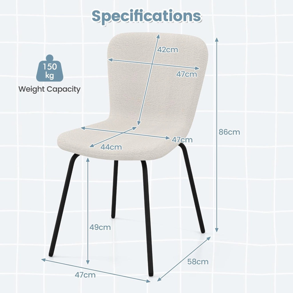 Set di 4 sedie da pranzo imbottite, per soggiorno, sala da pranzo con schienale, senza maniche, con gambe in metallo, portata fino a 150 kg, set di 4 sedie da pranzo, 47 x 58 x 86 cm