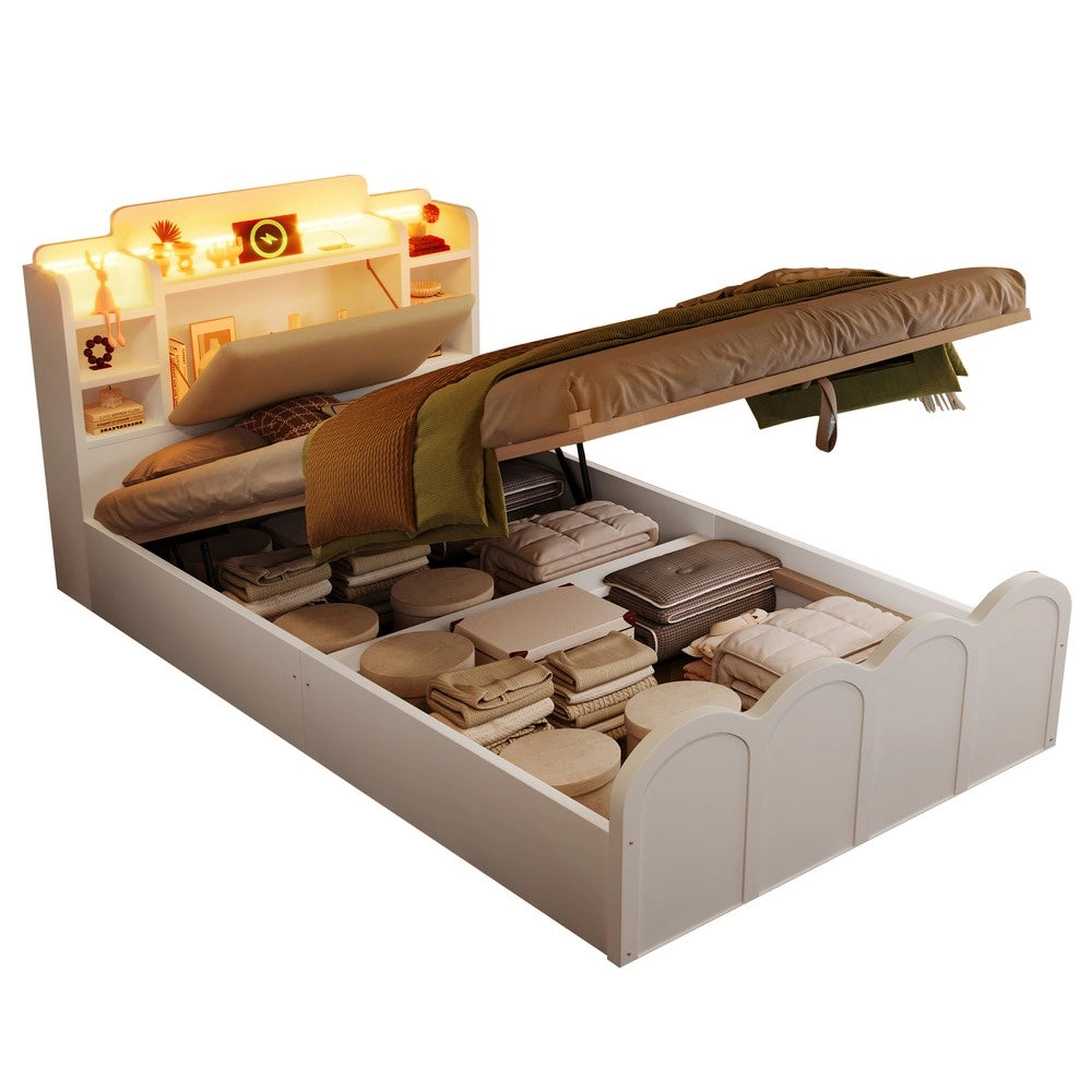 Letto Contenitore con LED e USB ¨C Xylo ¨C Bianco 90x200