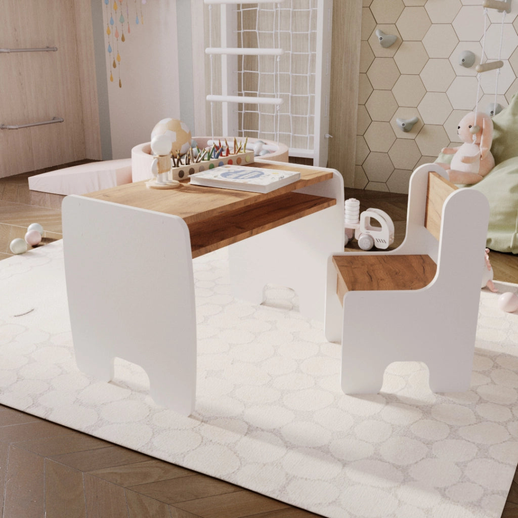 Set per bambini tavolo + sedia TIMI - rovere artigianale bianco/oro