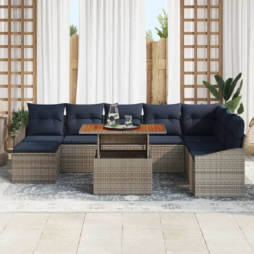 Set Divano da Giardino 9 pcs Grigio Poly Rattan 3358614