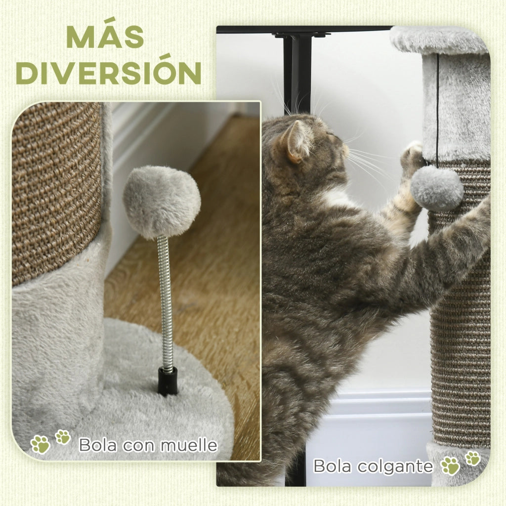 Tiragraffi per Gatti con Poste in Sisal e Palline ¨C zephmum ¨C Grigio 34x25.5x58 cm