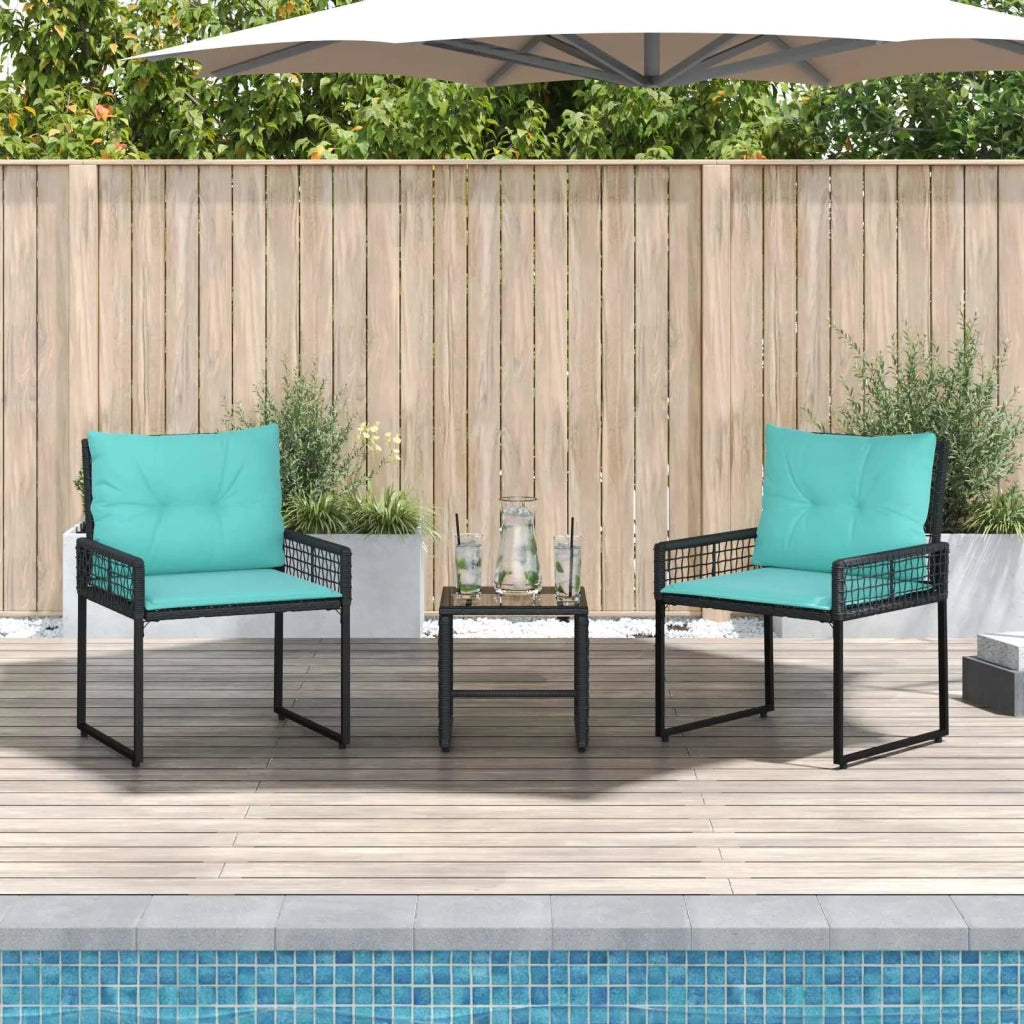 Set di Mobili da Esterno con cuscino 3 pcs Nero e Turchese