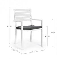 Set 4 Sedie da Giardino 55x56,5x86,5h cm con Braccioli e Cuscini Helina Bianco