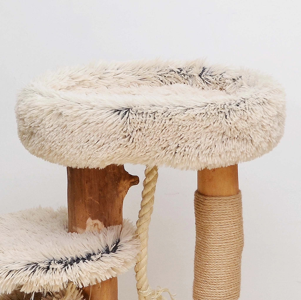 Fudajo Albero tiragraffi di design 87,5 cm con peluche e tronco in legno di pero