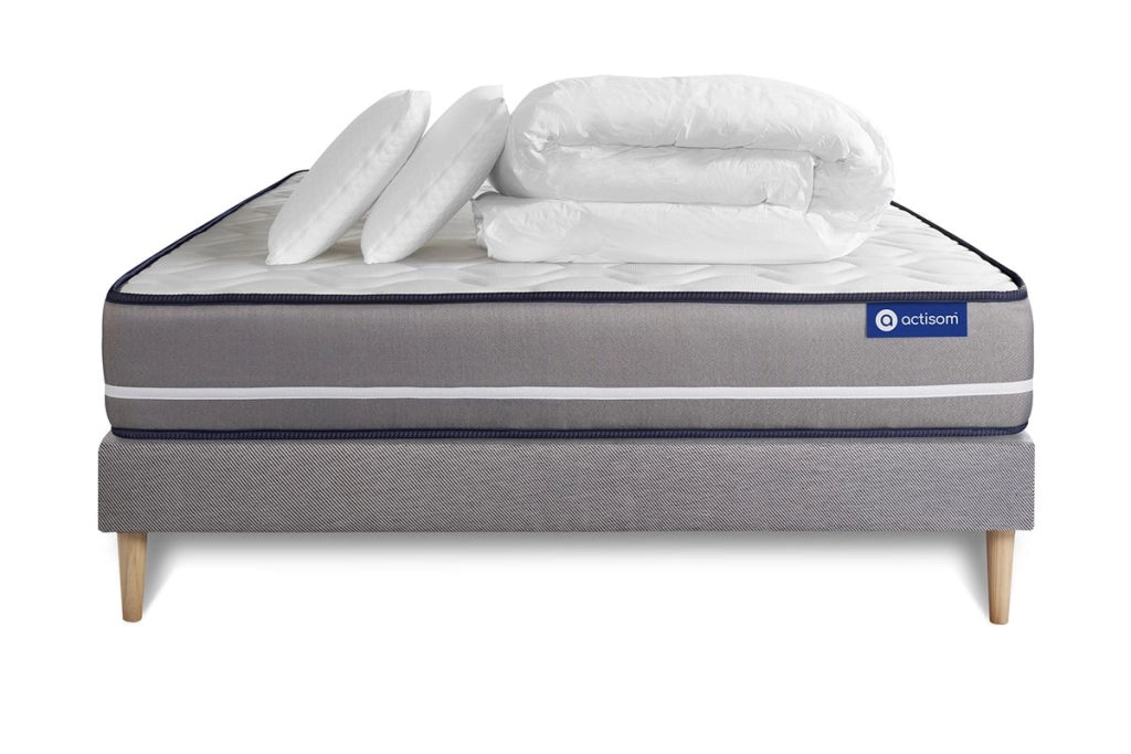Pacchetto letto completo - Materasso 160x200cm + Box spring con doghe (kit) + 2 cuscini + Piumino - Actimemo Pur