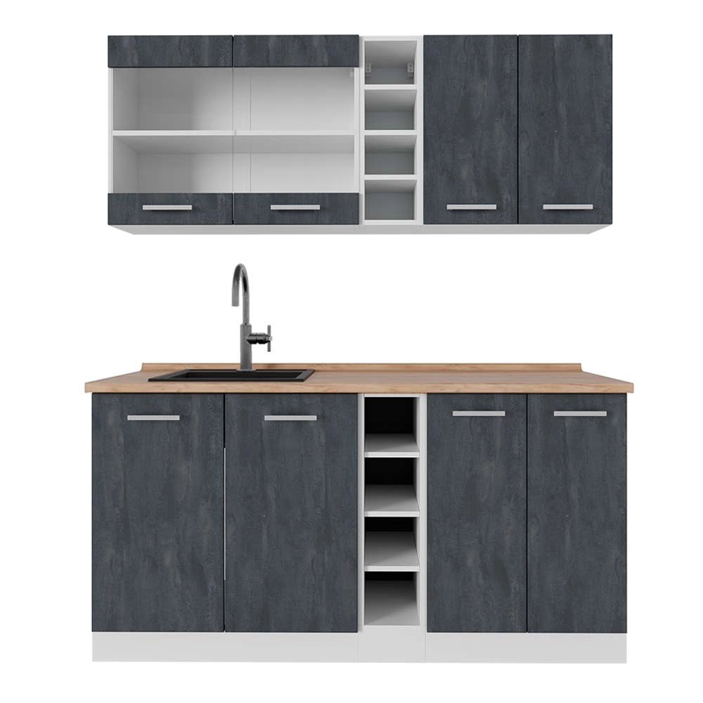 Vicco Cucina completa Nero cemento/bianco 160 cm PL Rovere