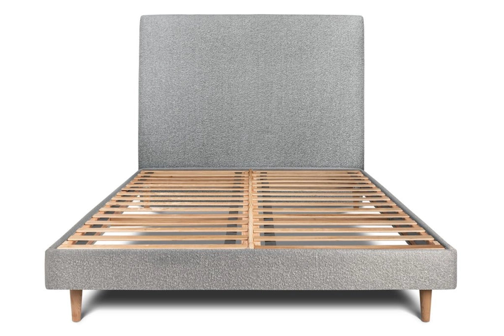 Letto 135x190 cm con testata imbottita - tessuto bouclé