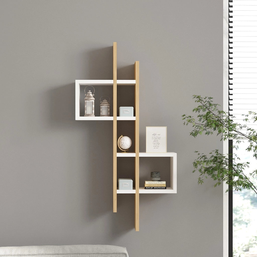 Mensola da parete in legno "Emse" - 53 x 19 x 108 cm - Rovere bianco zaffiro
