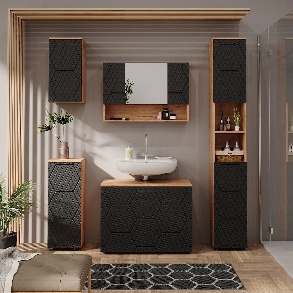 Vicco Set mobili bagno Antracite con struttura a nido d'ape 5 parti