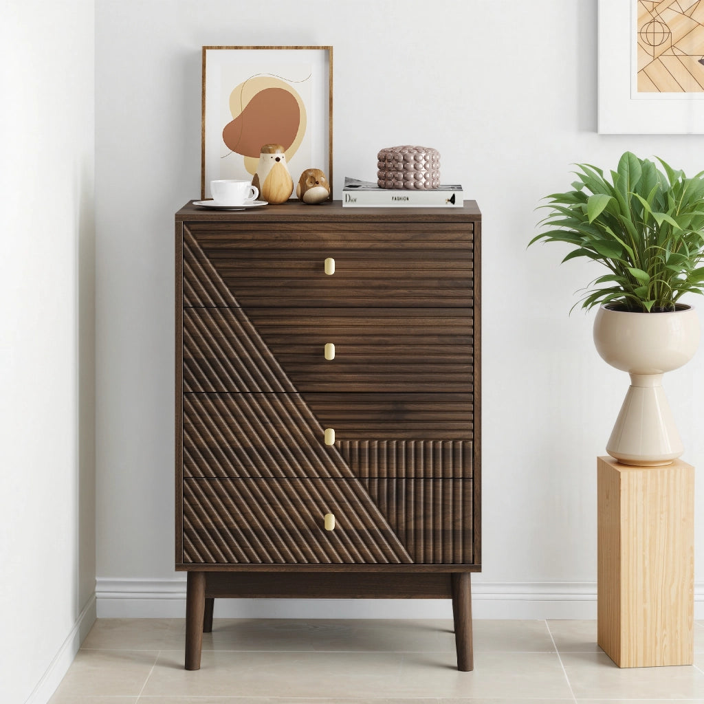 Cassettiera con 4 Cassetti per Camera e Soggiorno ¨C MINIMAL ¨C Legno, Noce