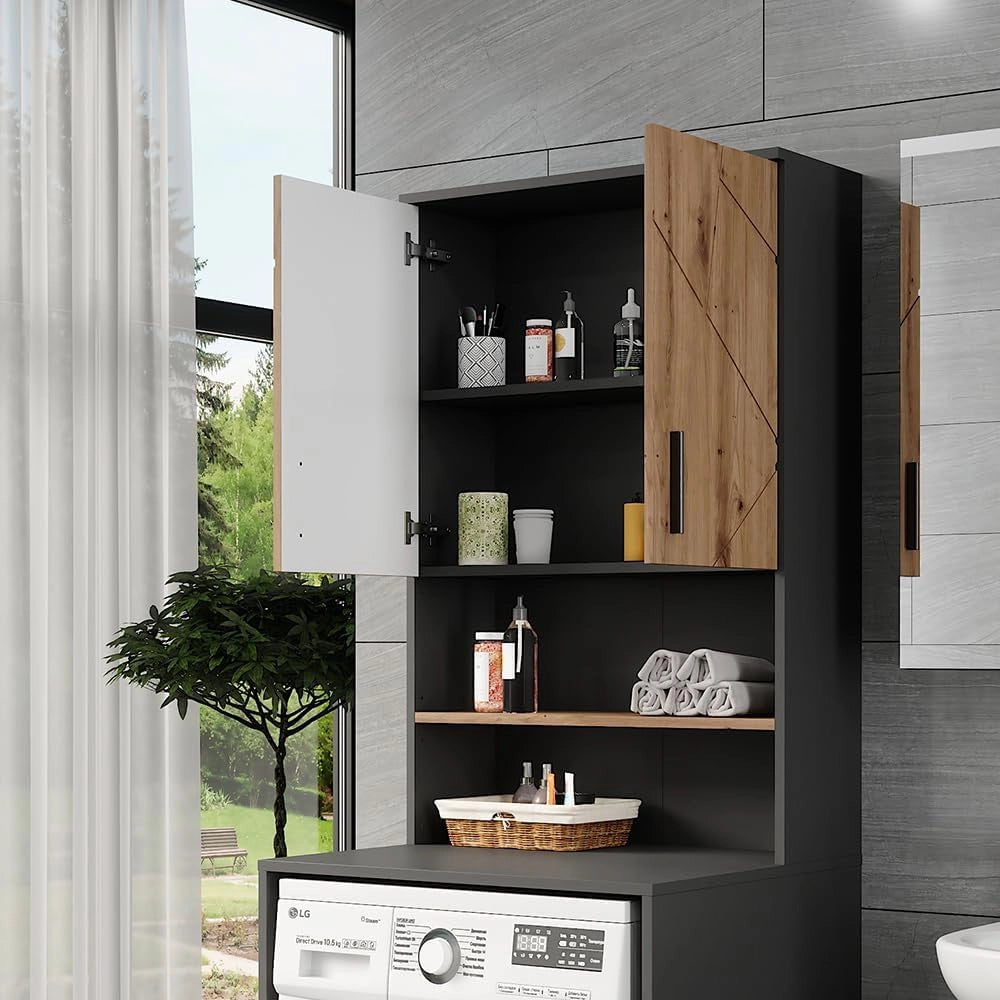 Struttura per mobile lavatrice Irma, Antracite/Artisan, 68 x 103.5 cm con 2 porte
